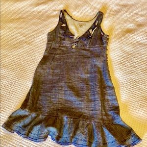 Denim side buttons dress Low cut 100%  linen